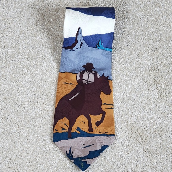 Tobasco Silk Neck Tie Cowboy Man and His Horse 58" - Picture 2 of 9